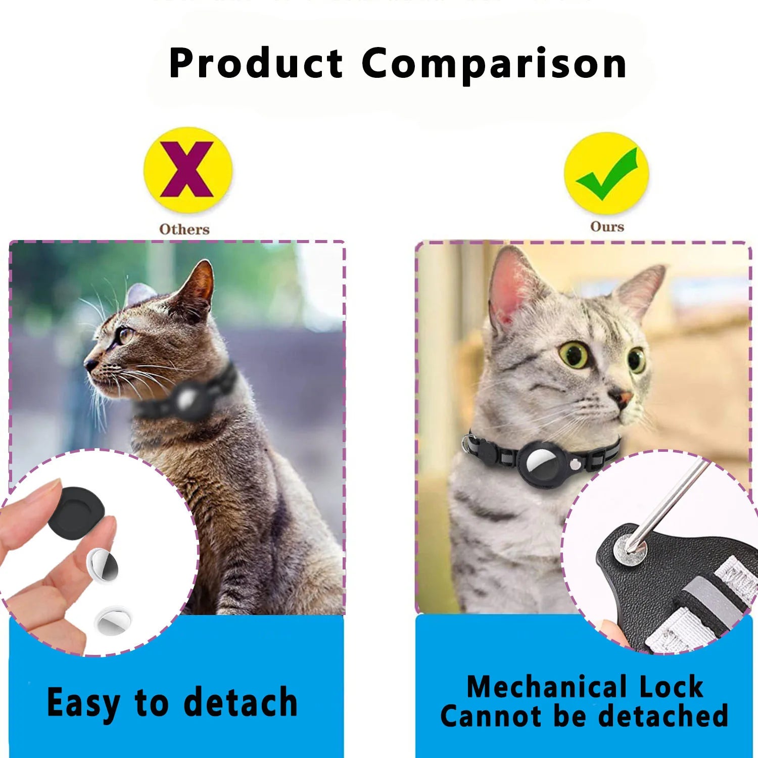 MEHCERH™ Reflective AirTag Cat Collar – Adjustable, Waterproof & Safe Breakaway Design