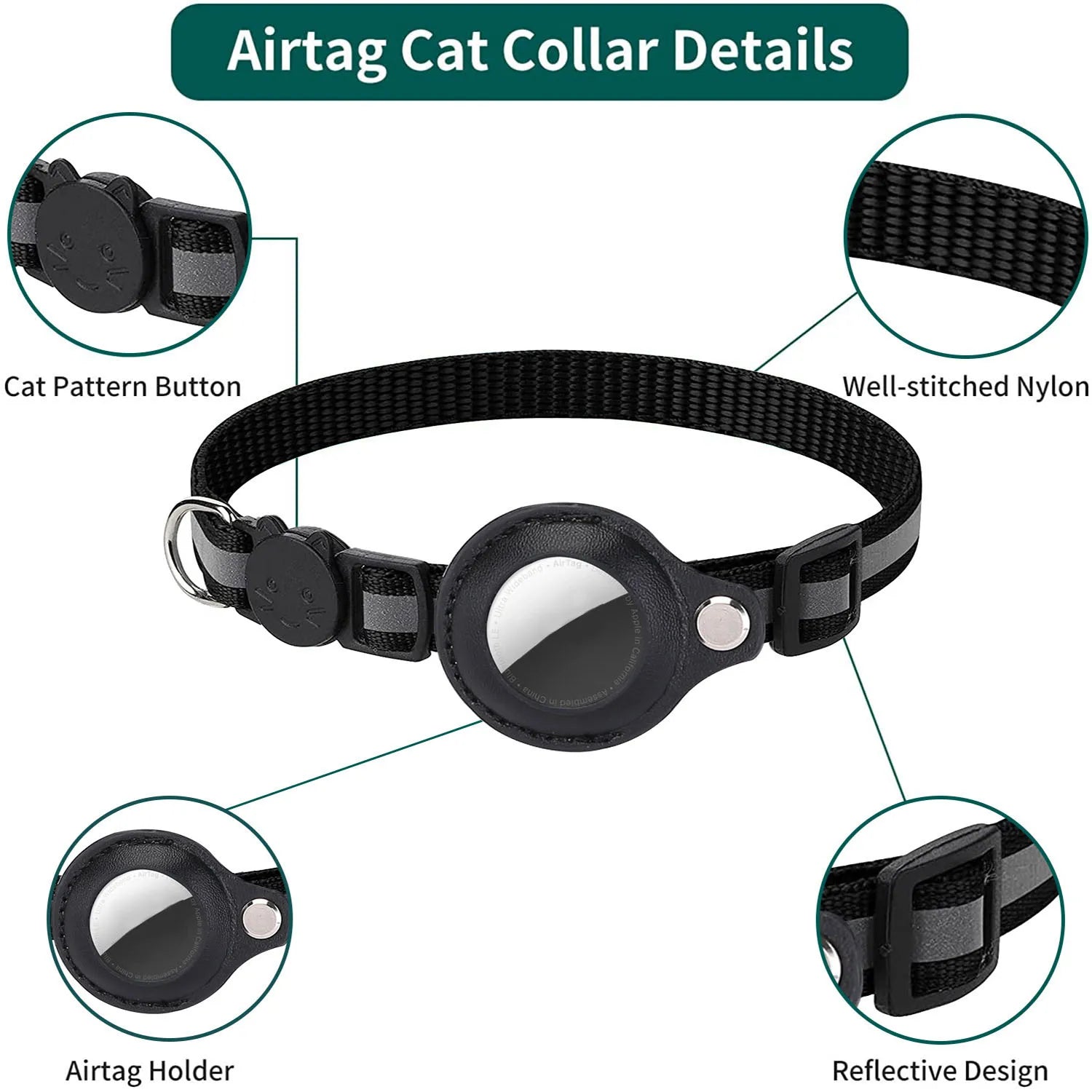 MEHCERH™ Reflective AirTag Cat Collar – Adjustable, Waterproof & Safe Breakaway Design